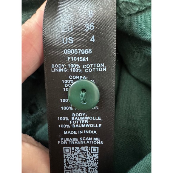 ASOS Green Eyelet Tiered Babydoll Mini Dress Long Sleeve Tie Neck Cotton Size 4 - Picture 6 of 10